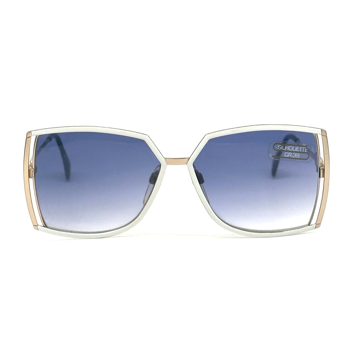 Silhouette 8010 vintage squared white and gold metal frame, blue gradient lenses sunglasses 1980s NOS Austria