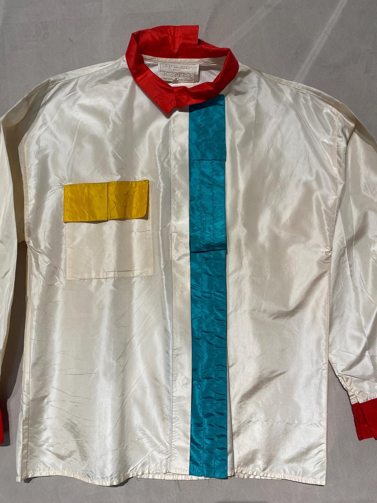 JC de Castelbajac x Iceberg 100% Silk color block pop art shirt size 40 boxy fit