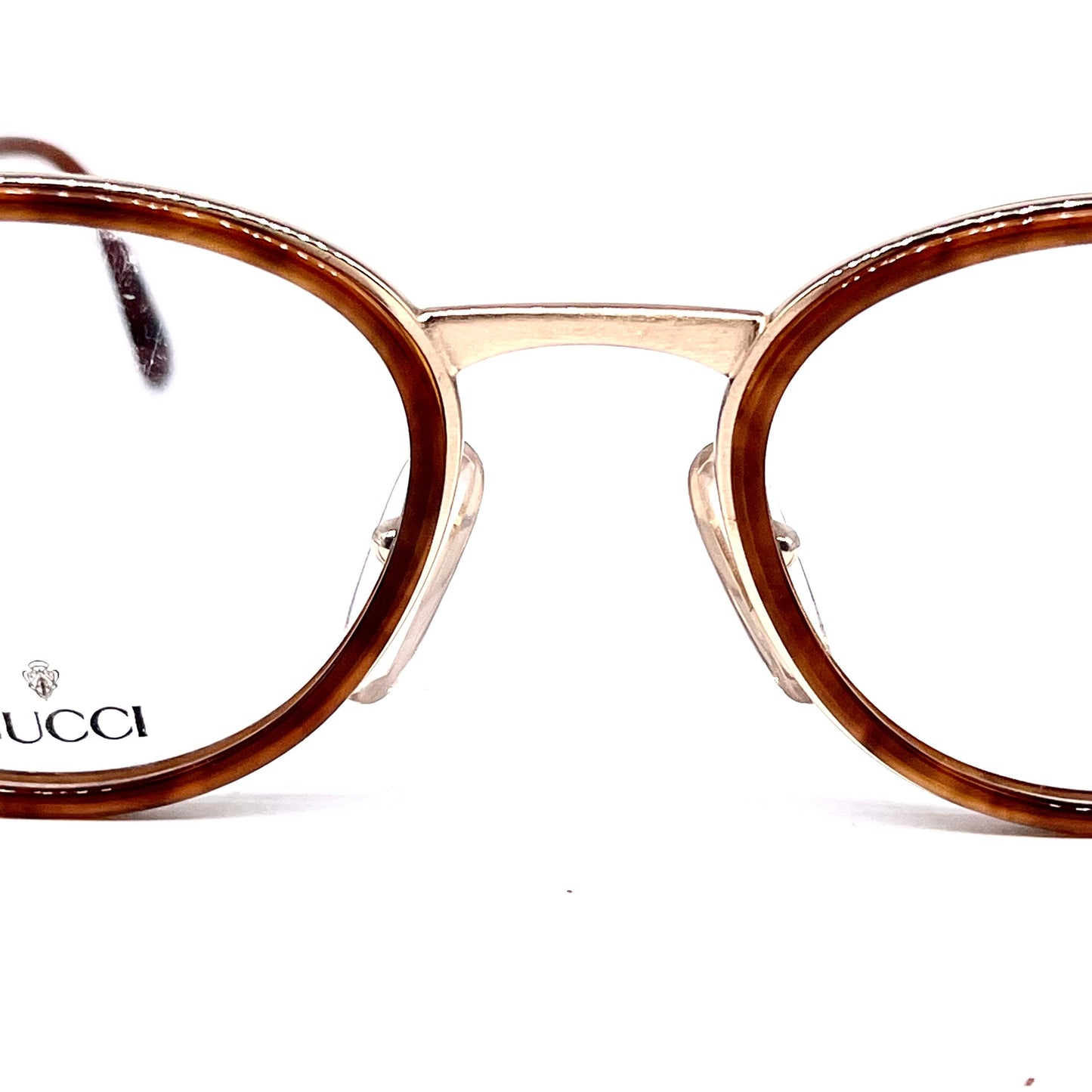 Gucci round dbl rimmed tortoise/ gold metal frames, hand crafted in Italy 1980s NOS