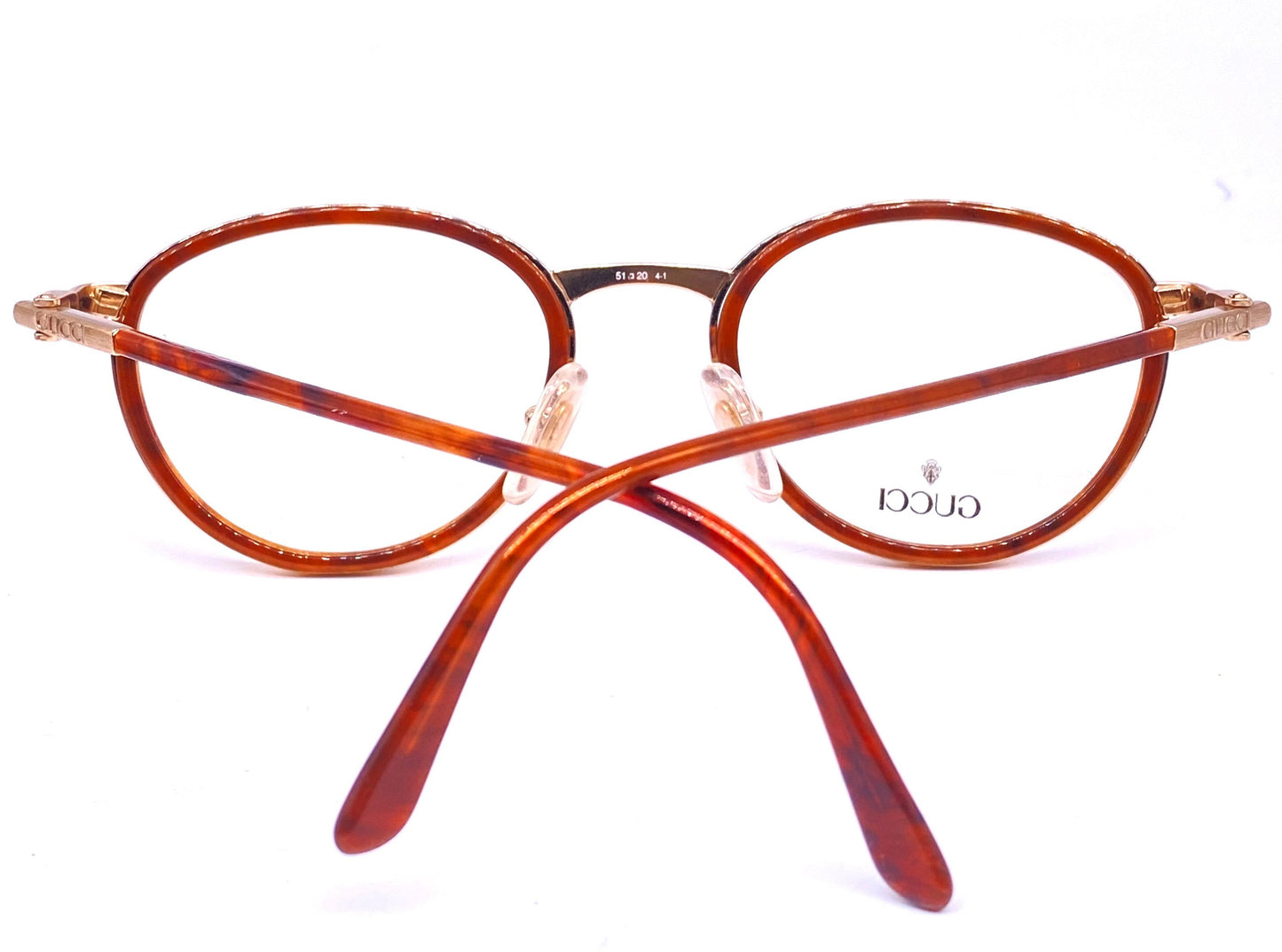 Gucci round dbl rimmed tortoise/ gold metal frames, hand crafted in Italy 1980s NOS
