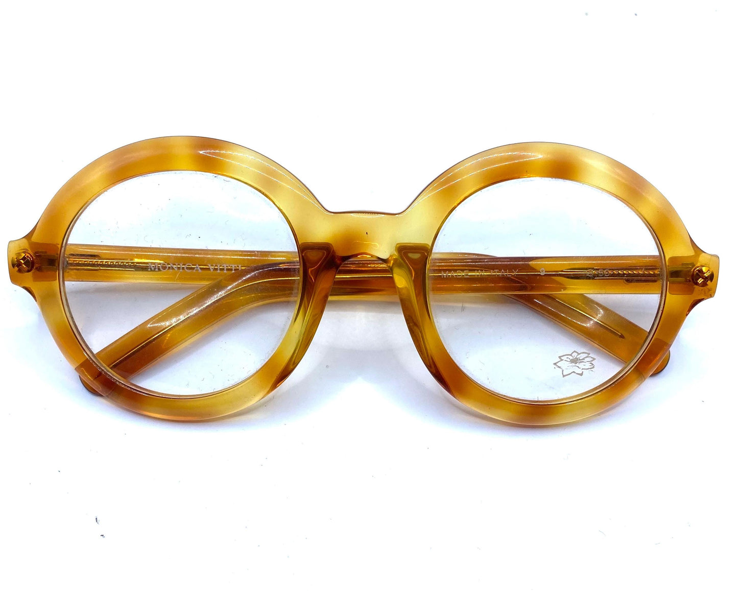 M Vitti cool round oversized light tortoise eyeglasses hand made in Italy, 80s NOS