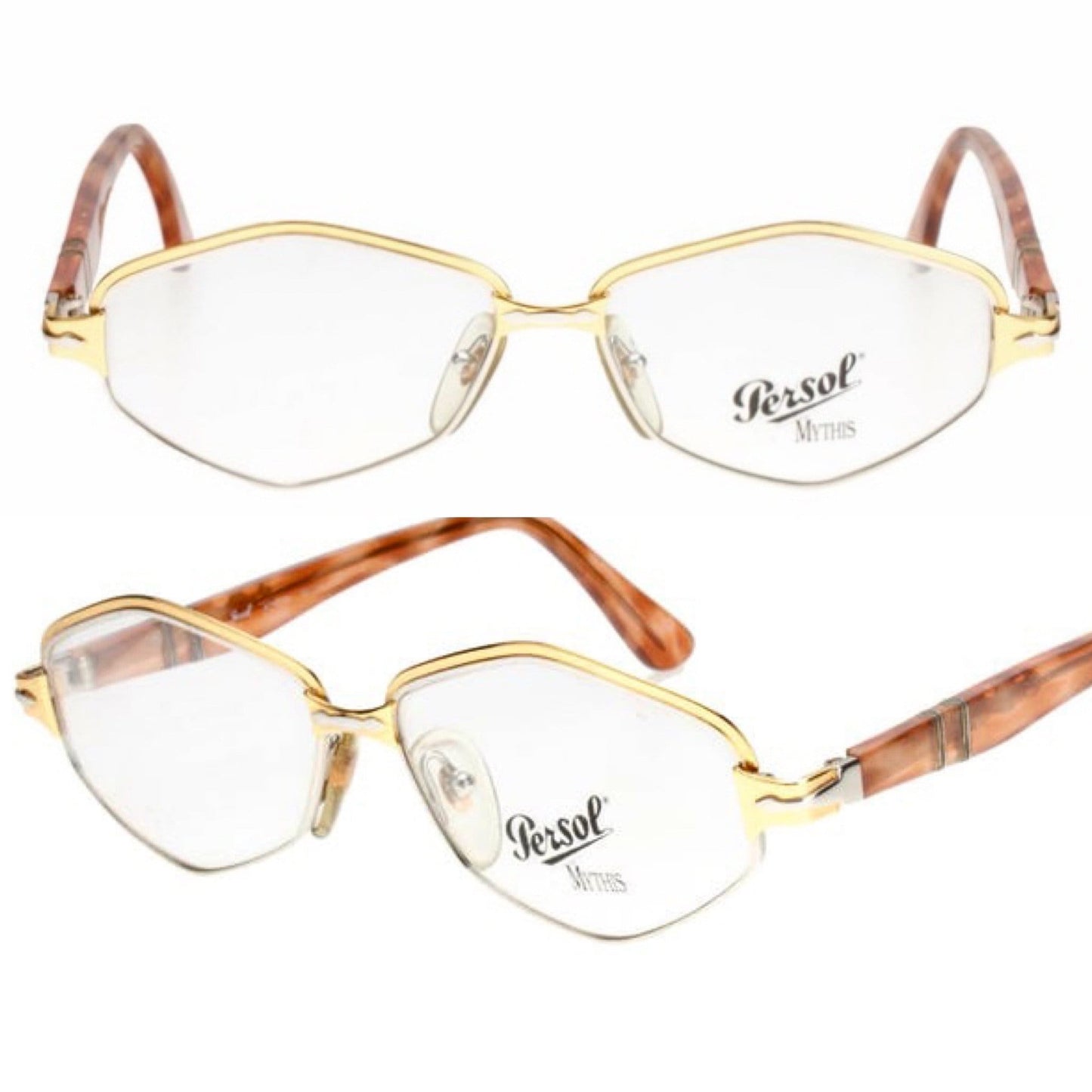 Persol Ratti Athena by Alain Mikli golden hexagonal eyeglasses frames NOS 80s