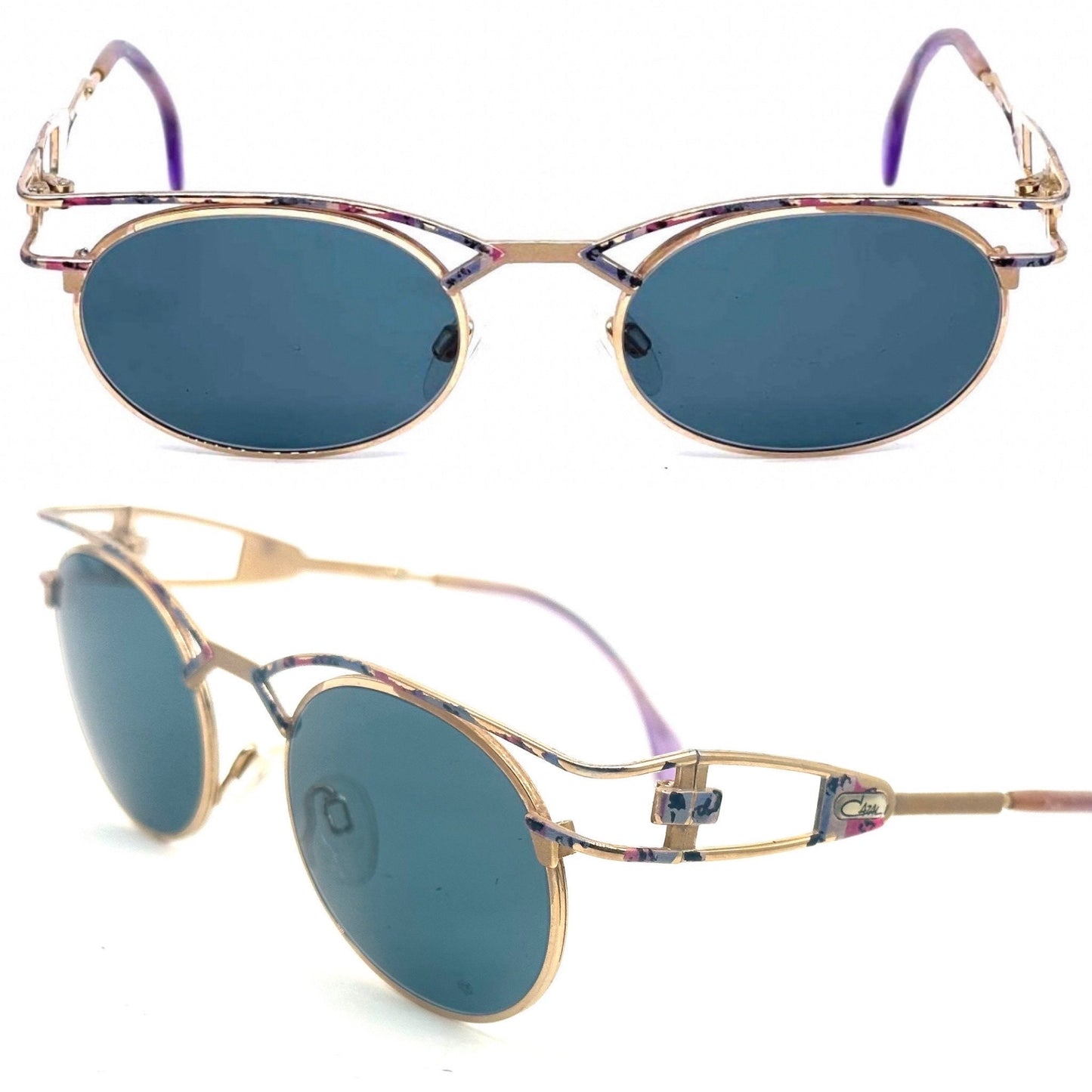 Cazal hip oval gold sunglasses with rainbow enameled details, W Germany 80s good condition