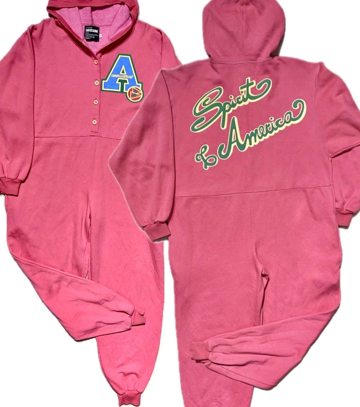 Americanino -Avirex hooded pink overall jumpsuit pijama sweatshirt cotton, cool prints, 80s NOS sz S Man