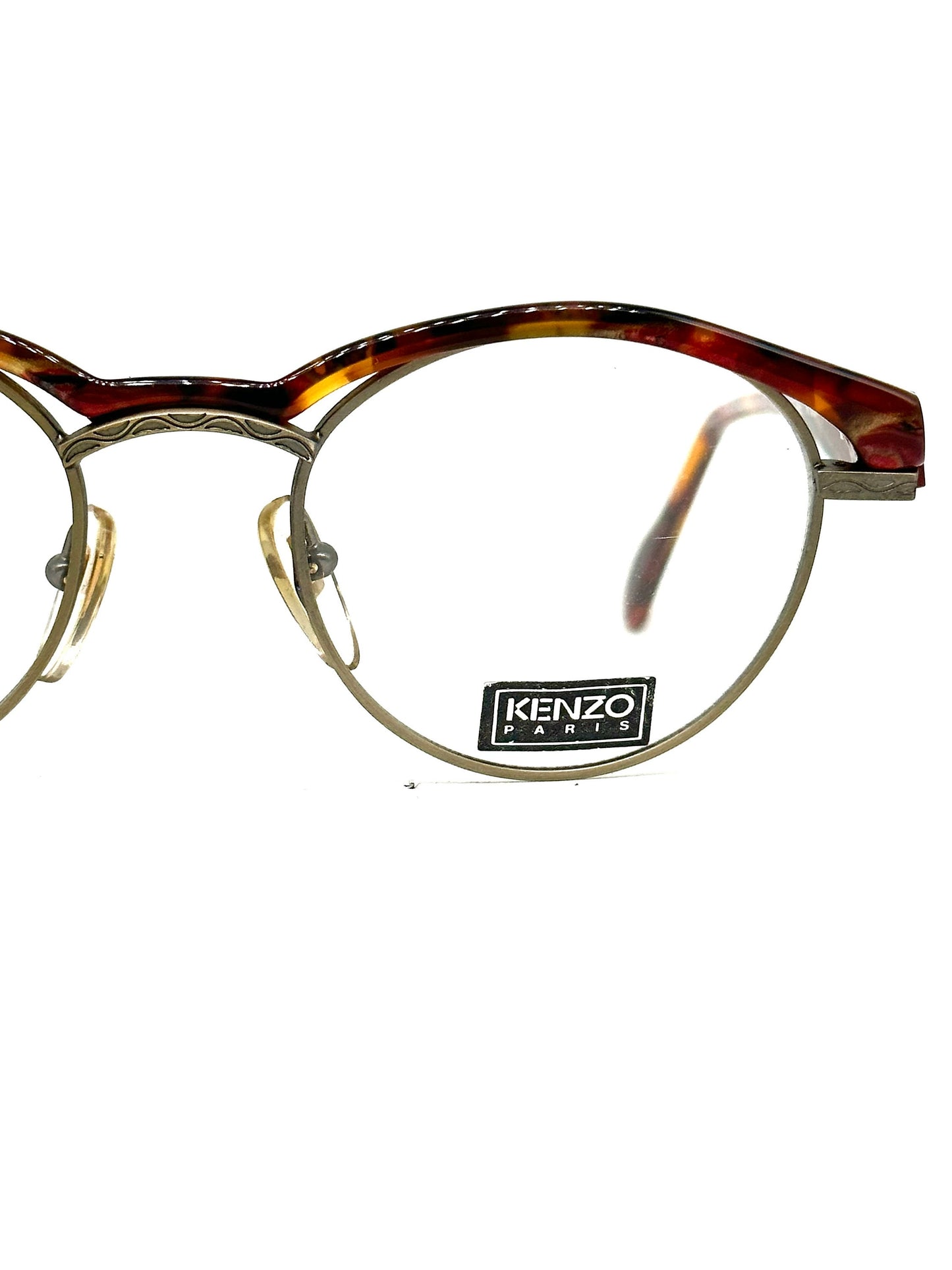 Kenzo Reggae K61 avant-garde pantos frames w cutoff details on the colorful cello browline, 80s NoS France