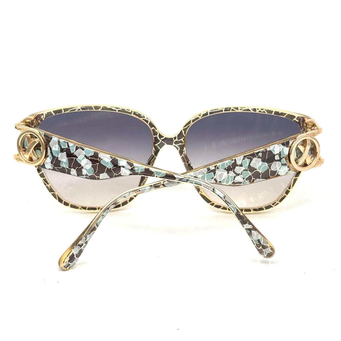 Paloma Picasso 3860 optyl crackled glaze frame in brown, green, gold and turquoise shades, gold logo emblem detail on the temple 90s NoS