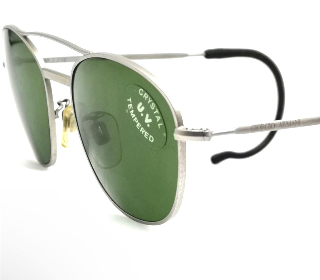 Giorgio Armani 605r retro satin silver square sunglasses w tempered crystal lenses, NOS 80s