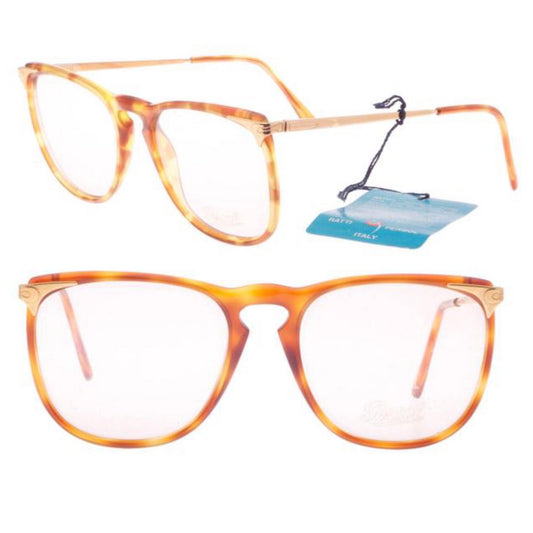 Persol Ratti Cellor 3 demi blonde cello squared glasses w golden temples and hinges, NOS 80s