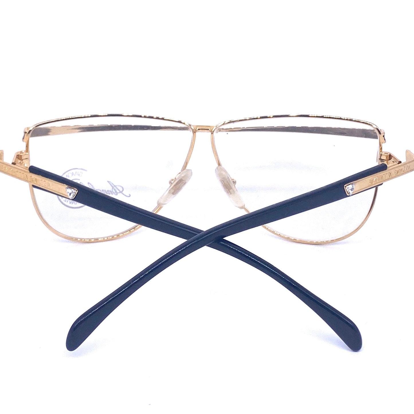 Luxury Annabella eyeglasses with golden oversize frame with rhinestones and enamels, 80s