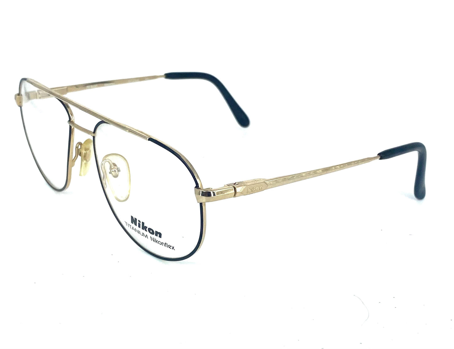 Nikon 4308 Japan classy gold titanium aviator frames w black enameled rims, NOS 80s mint