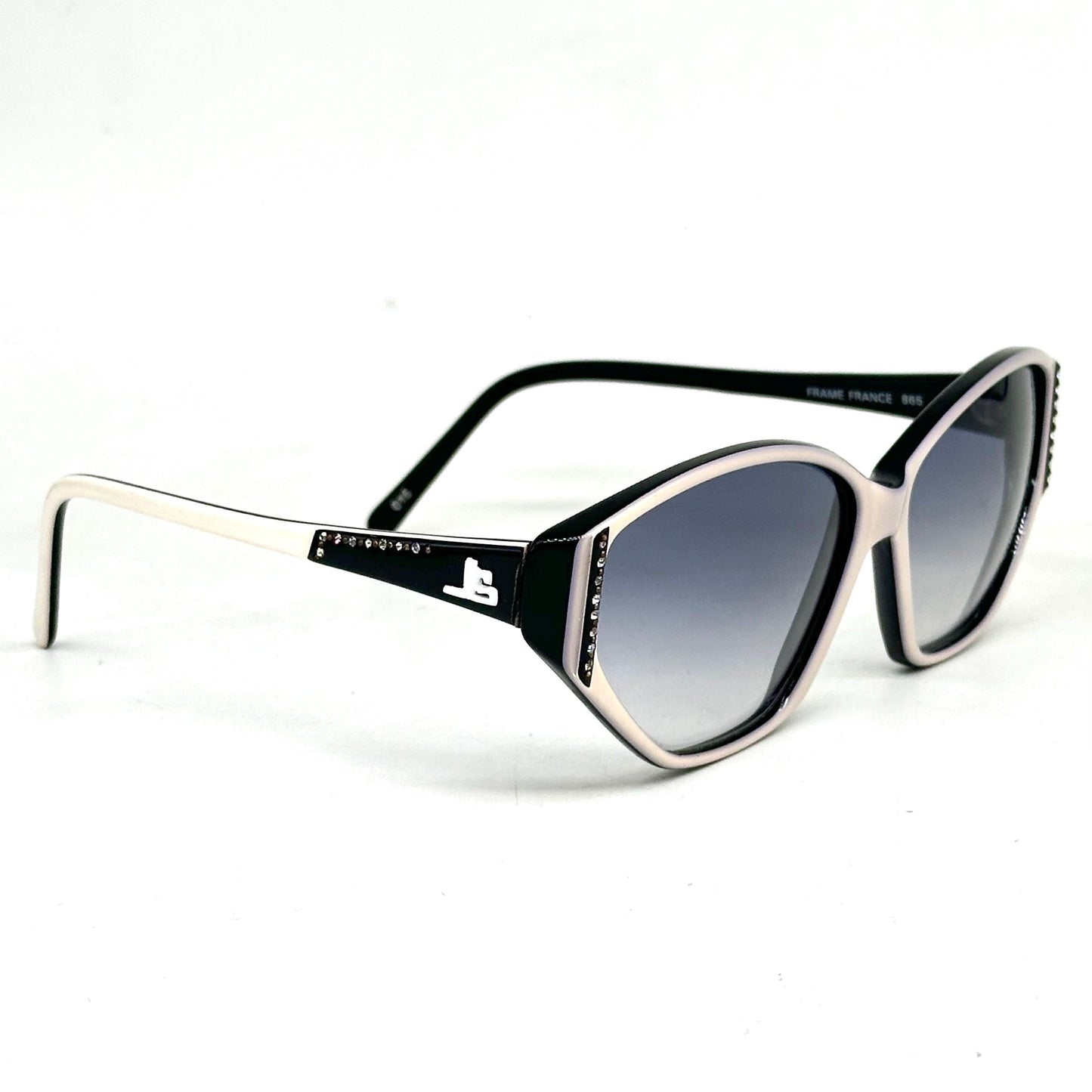 Jean-Louis Scherrer Paris frame 865 cat eye sunglasses in black and white acetate enriched with rhinestones. 90s NOS France