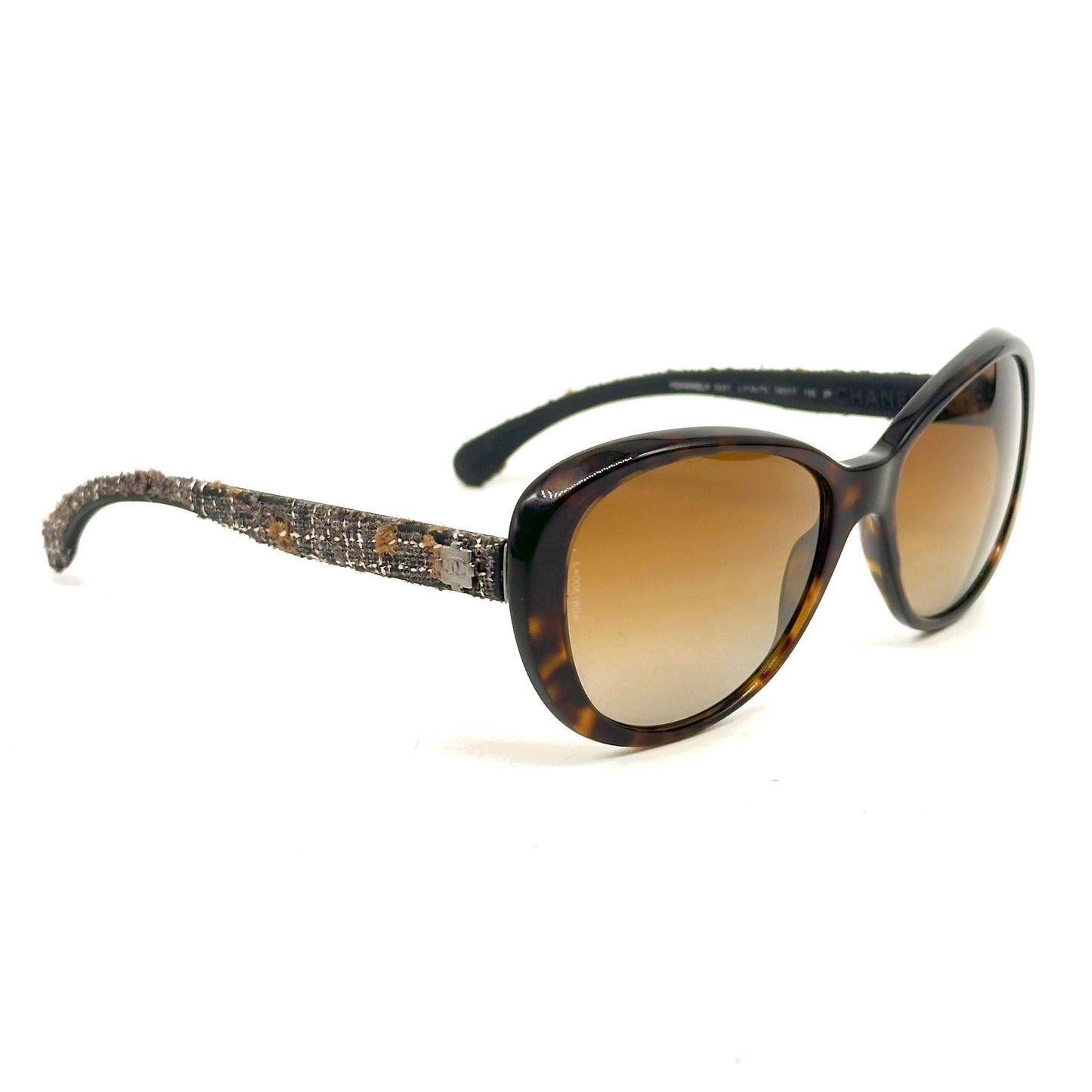 Chanel Tweed Collection 5241 Havana Brown Butterfly Cateye Frame Sunglasses 90s NOS