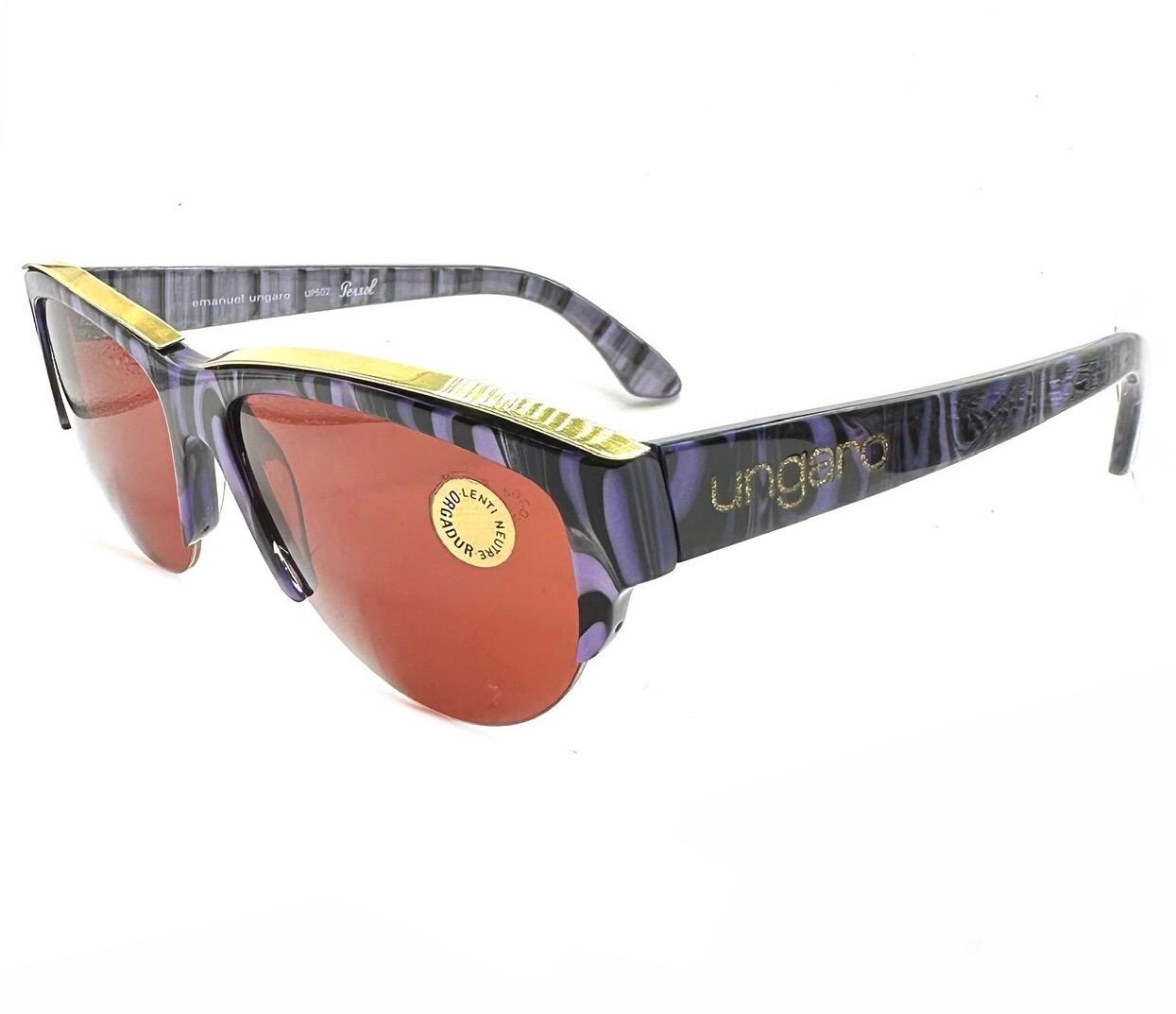Ungaro Persol 502 purple-black cateye w gold brows & logo, NoS 80s hand made in Italy