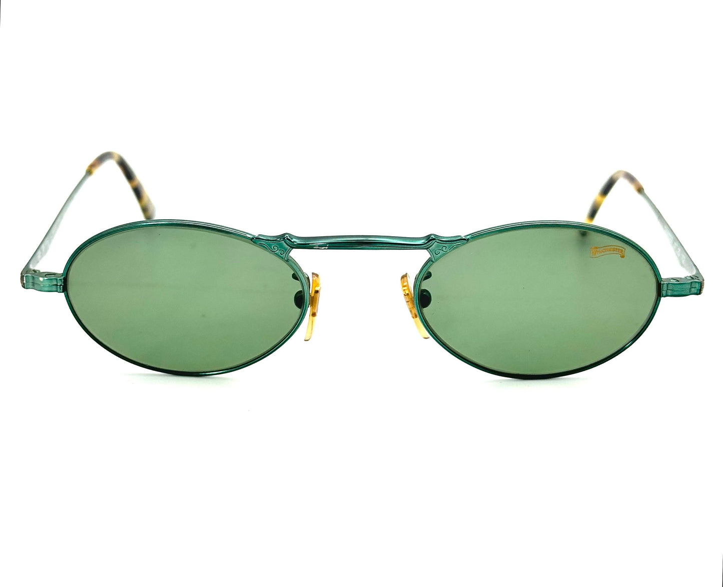 Winchester Thunder oval retro decó style sunglasses hand made in Italy, w Barberini tempered Crystal lenses, 90s NOS
