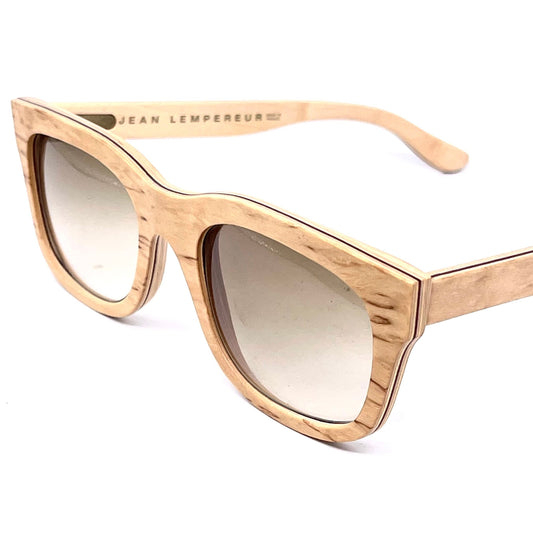 Jean Lempereur square real wood sunglasses, Woodline P5 wayfarer style, France NOS 80s