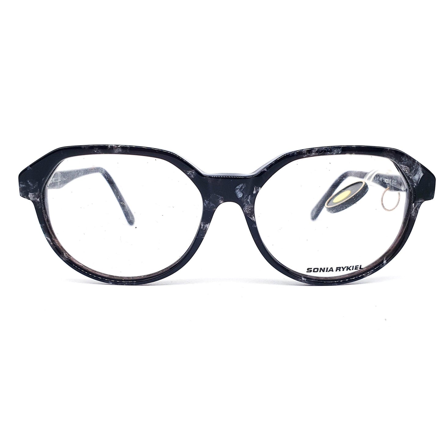 Sonia Rykiel cool black marbled panto flat brow glasses frames hand made in France 80s NoS