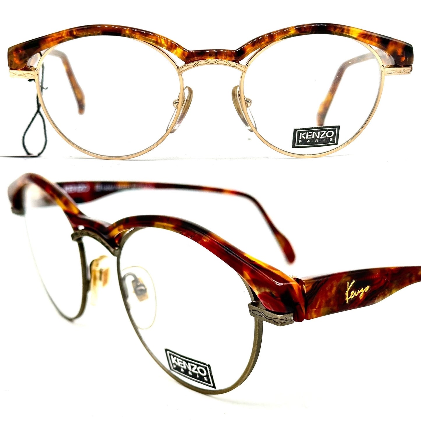 Kenzo Reggae K61 avant-garde pantos frames w cutoff details on the colorful cello browline, 80s NoS France