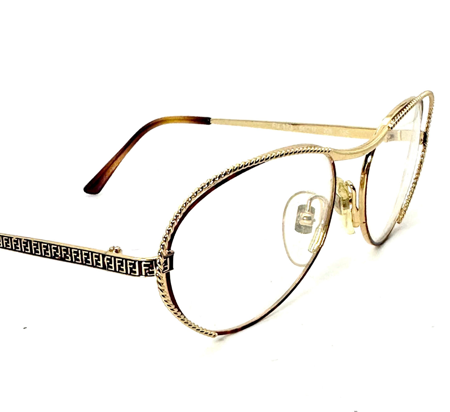 Fendi FV173 luxury oval cateye golden metal eyeglasses frames hand made in Italy, NOS 80s