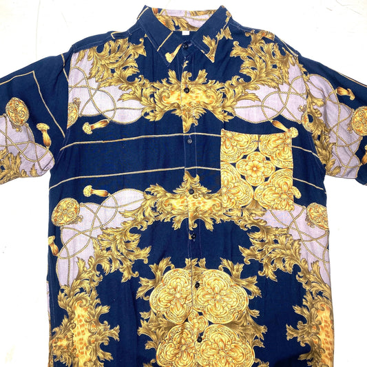 NewFast baroque Versace style short sleeved shirt in a fresh 100% viscose, M 80s mint condition