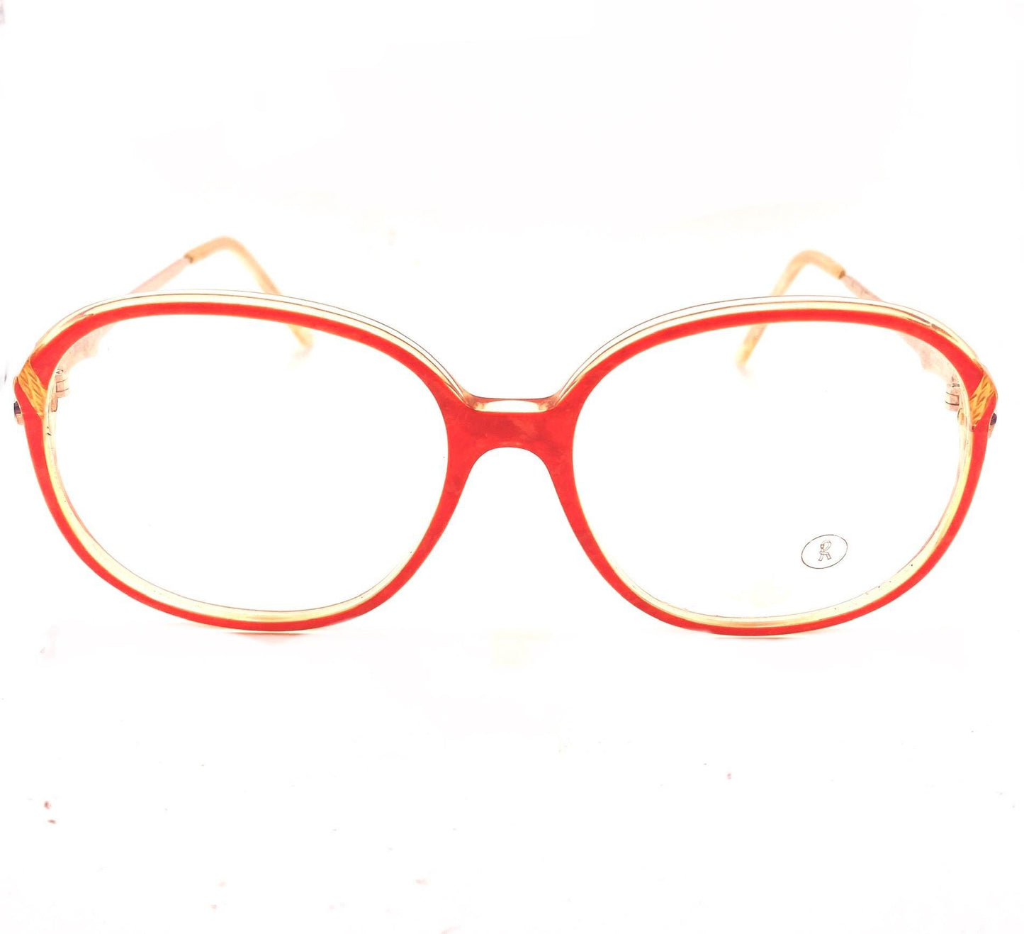 Roberta Di Camerino V35 oversized eyeglasses green/red marble frames w signature buckle temples, NOs 80s
