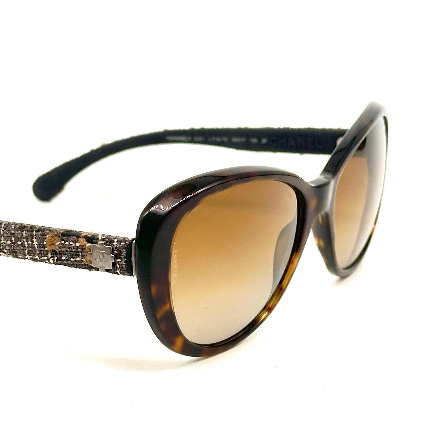 Chanel Tweed Collection 5241 Havana Brown Butterfly Cateye Frame Sunglasses 90s NOS