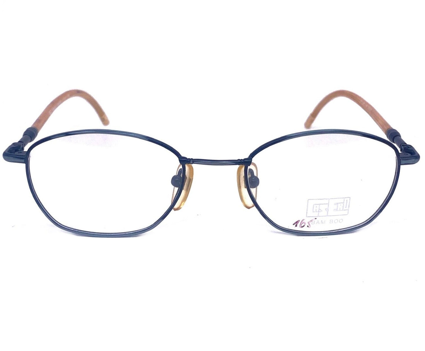 Casero rectangular gunmetal frames w-bamboo temples and spring hinges, NOS 90s Italy