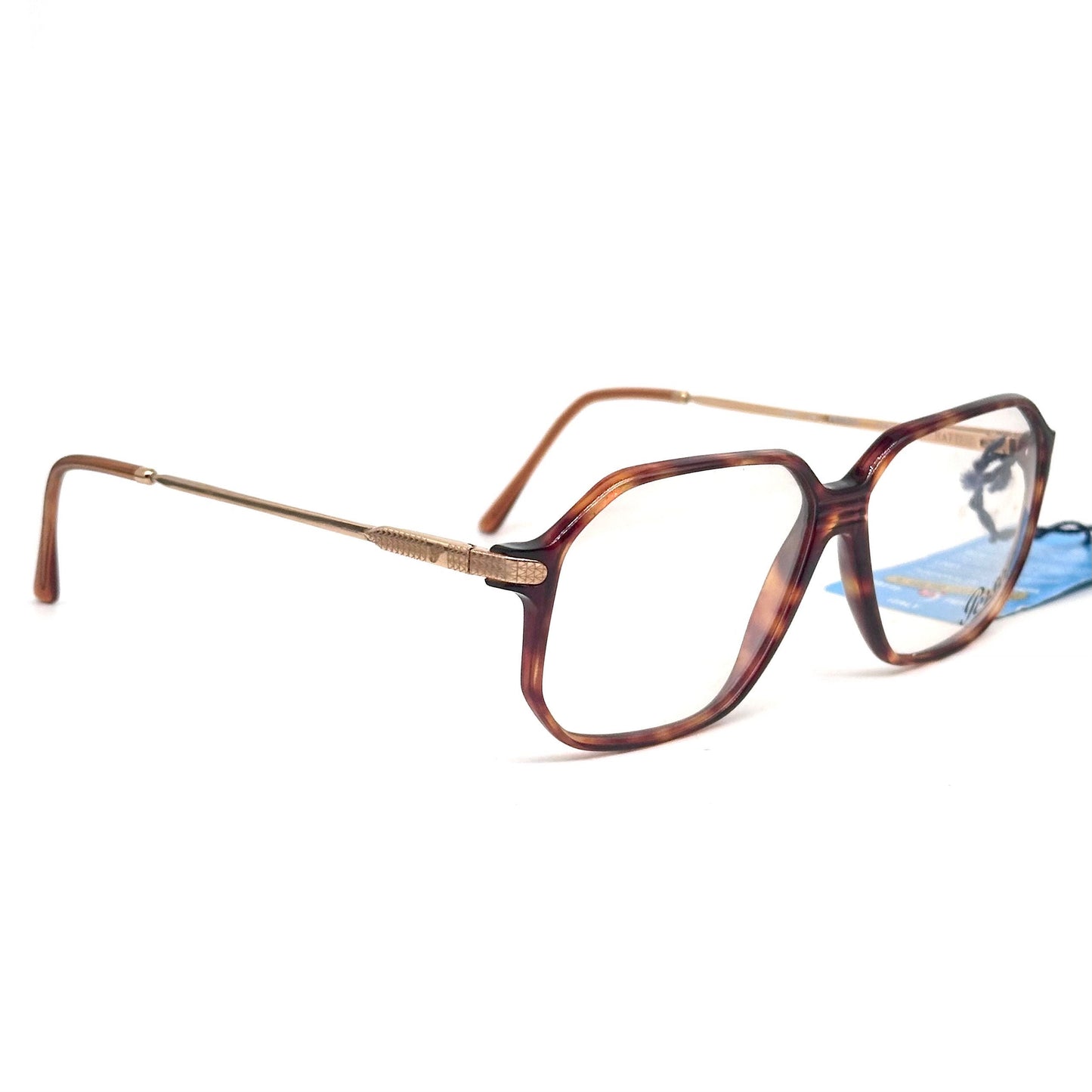 Persol Ratti 9102-B square tortoise eyeglasses w golden temples, NoS 80s Italy