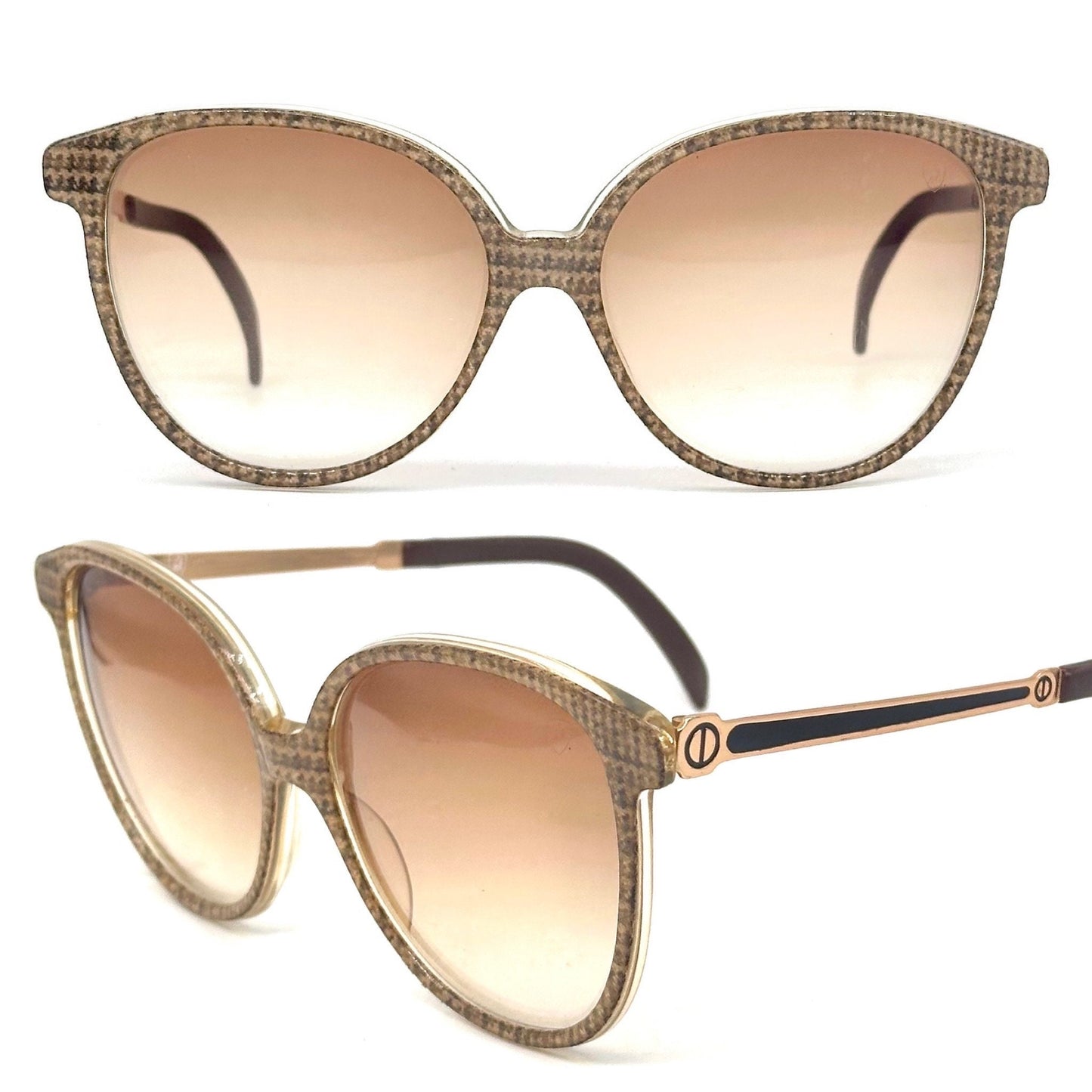 Lamborghini sunglasses TL-25 rare houndstooth fabric inlaid shades, 2 colorways 70s NOS