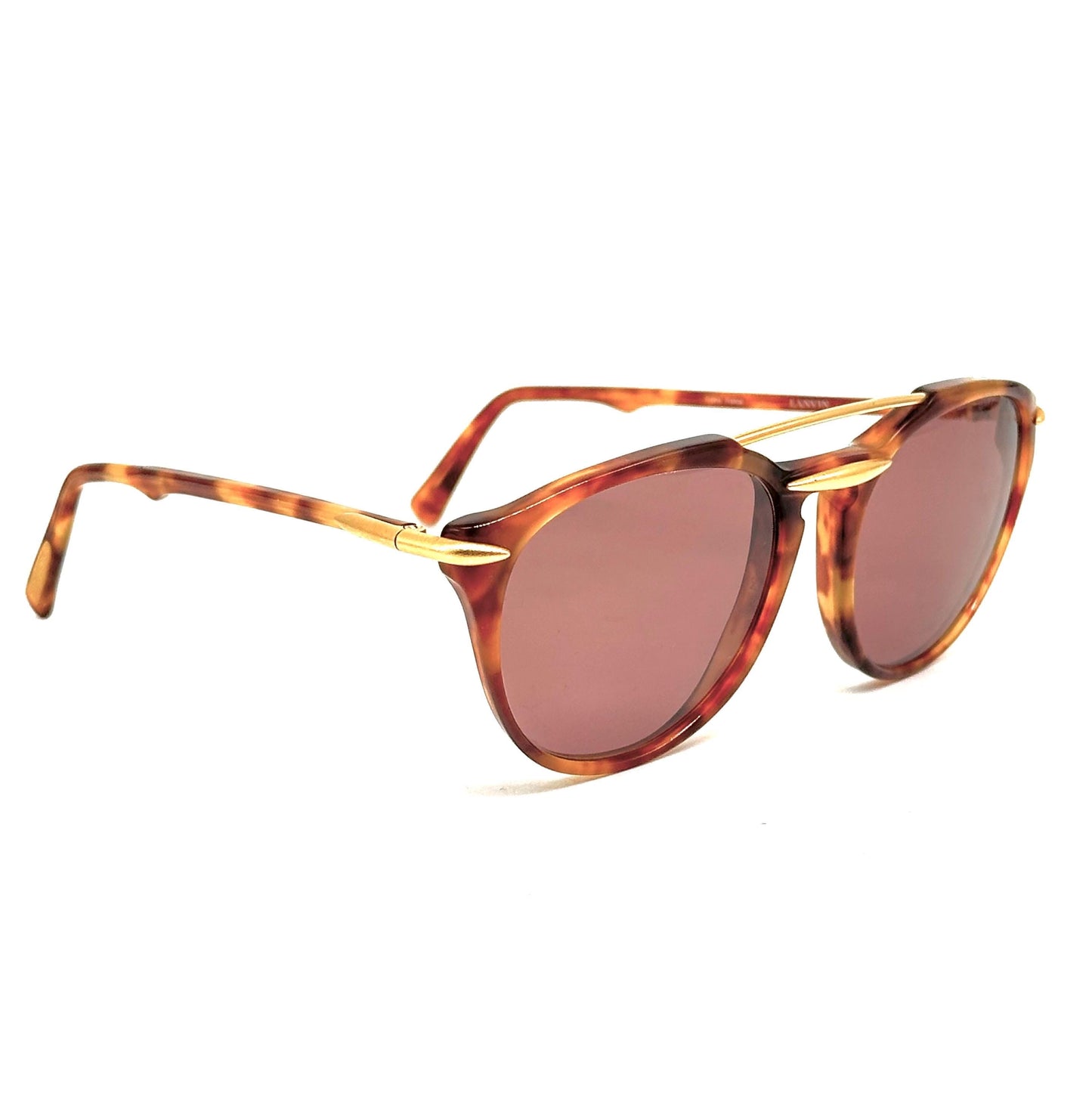 Lanvin 746 vintage aviator brown tortoise sunglasses with brown lenses and detailed by golden parts 80s Nos Paris Made in France