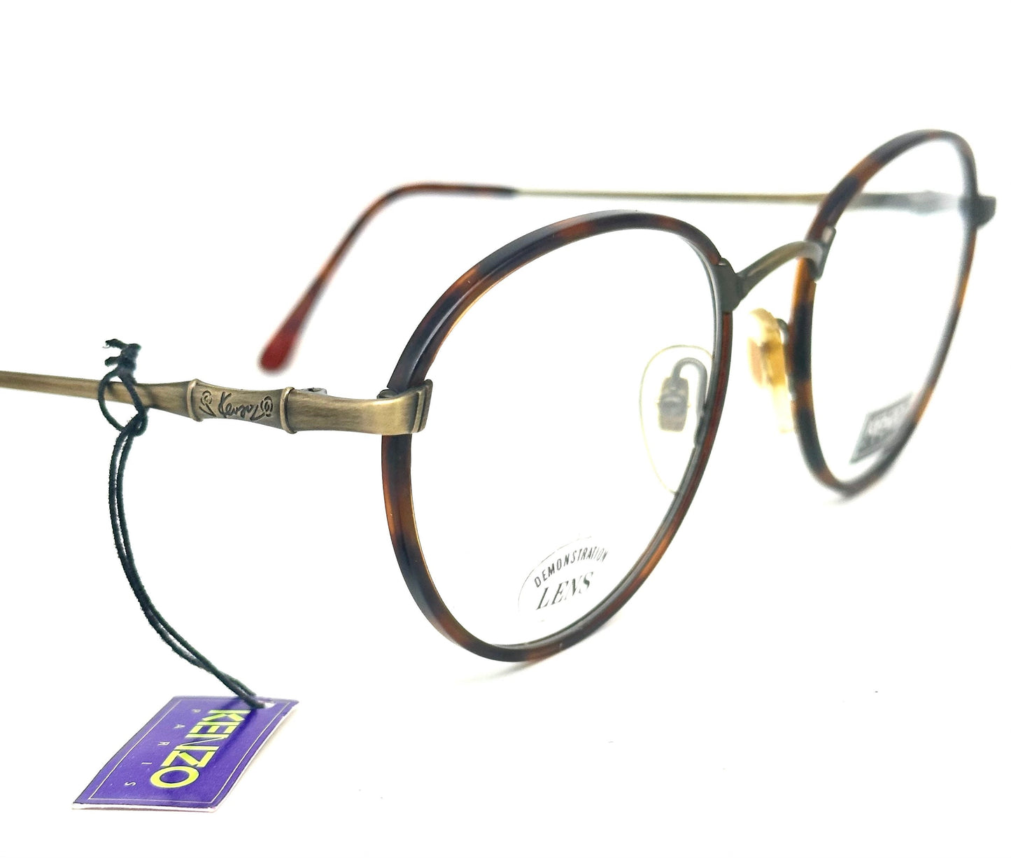 Kenzo Madake K172 elegant Panto antique brass / tortoise eyeglasses frames, windsor style hand made France, 80s NoS