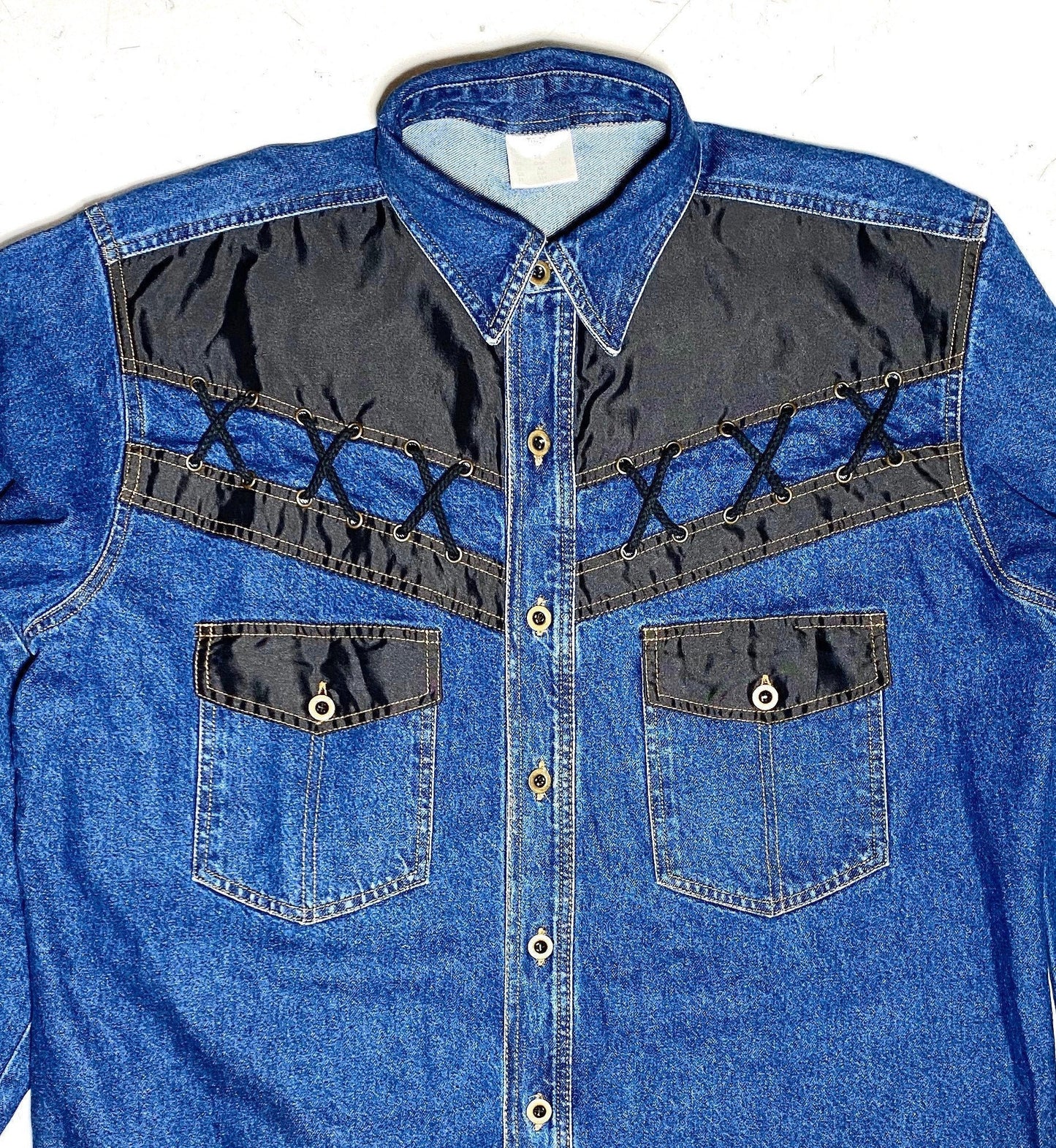 One of a kind western / fetish Customised denim shirt, sz L mint condition 80s Germany