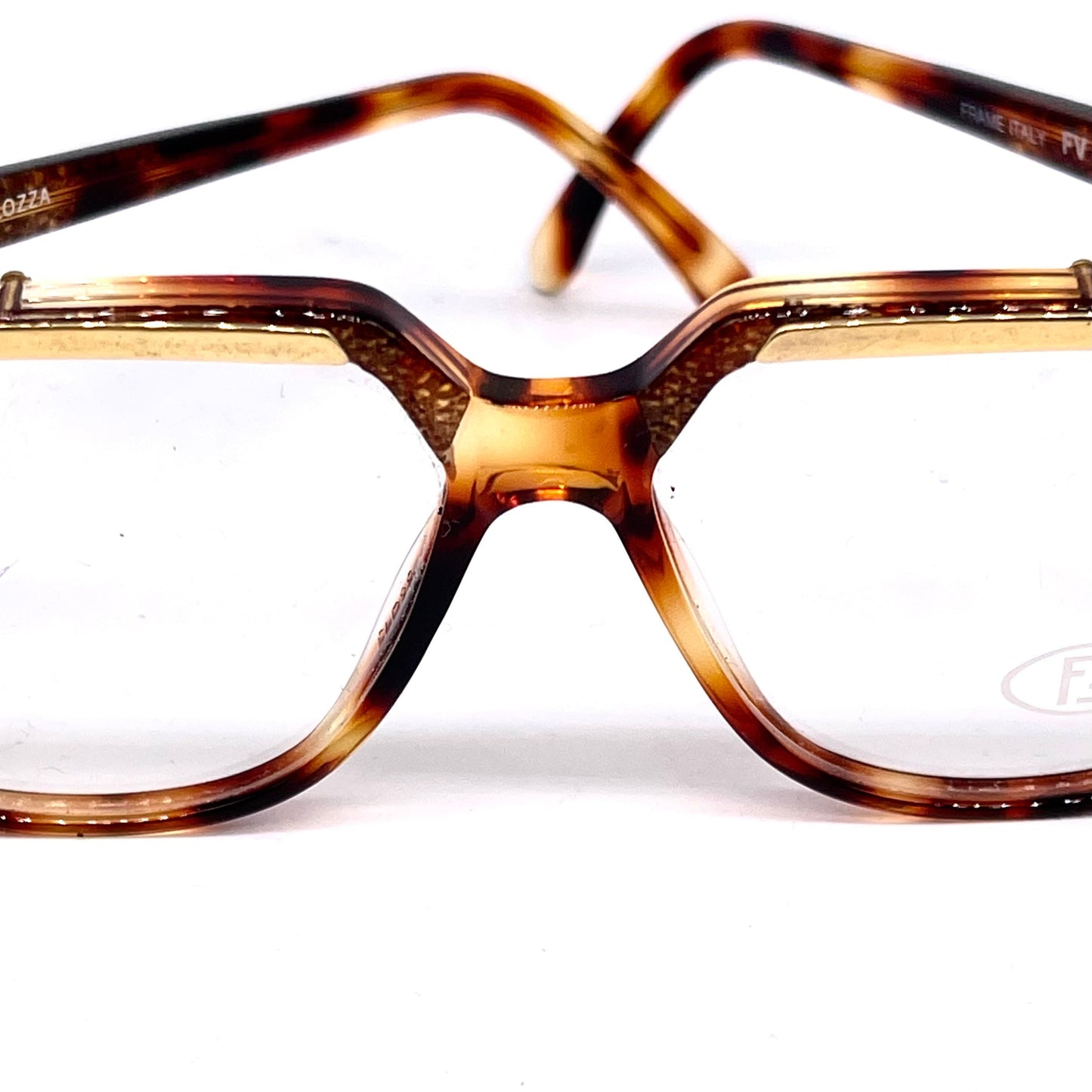 Fendi by Lozza FV86 square tortoise eyeglasses with golden brown details, NOs 80s