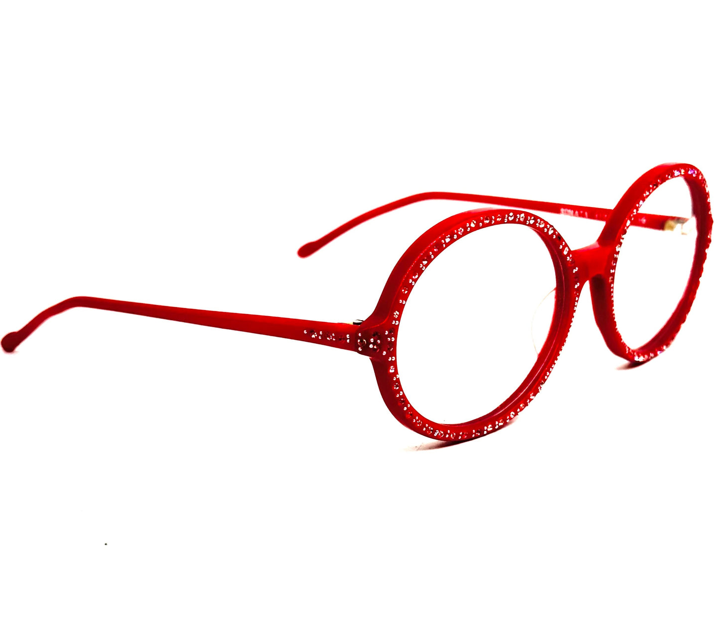 C. Orsini Armony round red eyeglasses fully set with rhinestones, hand made in Italy NOS 80s