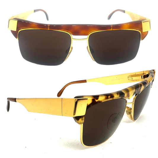 Metalflex New Like flat top sunglasses in gold & tortoise acetate, two colors and structures, 1980s NOS Italy