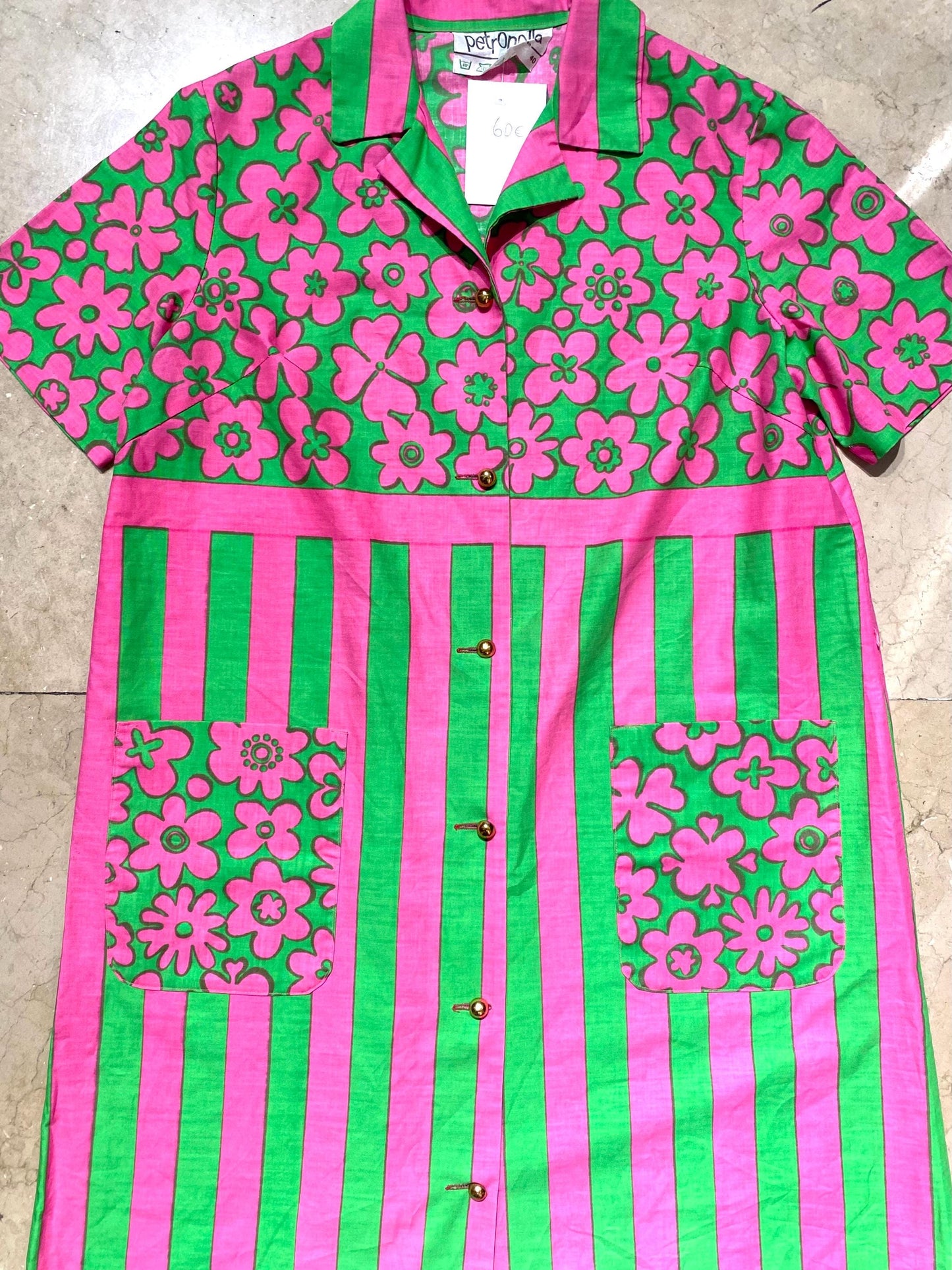 Petronella of Sweden 1960s hippie floral print cotton apron shirt dress sz 40, good condition