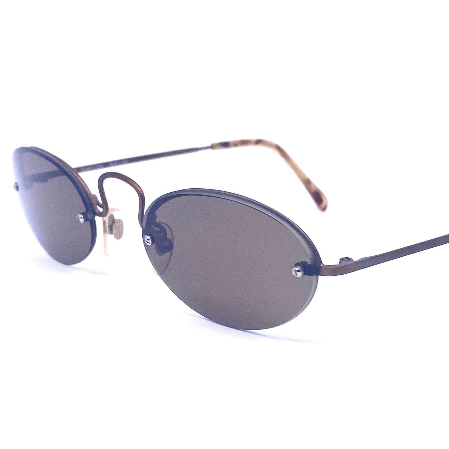 Romeo Gigli 64-S minimal Oval rimless sunglasses with deco bridge, in silver or copper, NOS 80s Italy