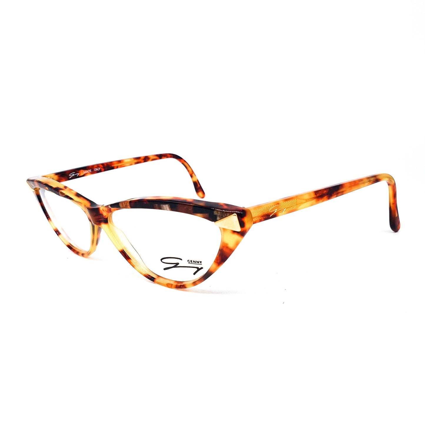 Genny 158 brown cellulose acetate leopard cat eye eyeglasses frame, Italy 70s NOS