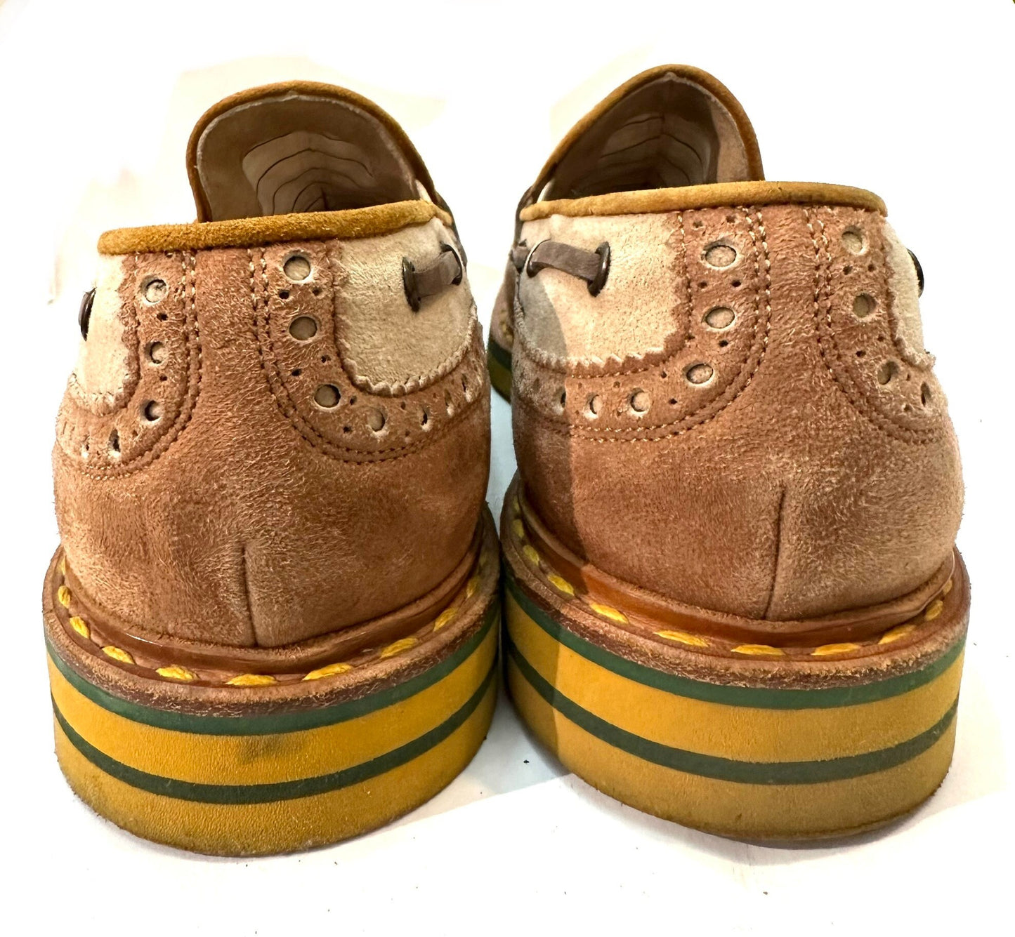 Barracuda wing tip suede brogues, bicolor brown tones leather, matching light rubber sole, sz 41 mint