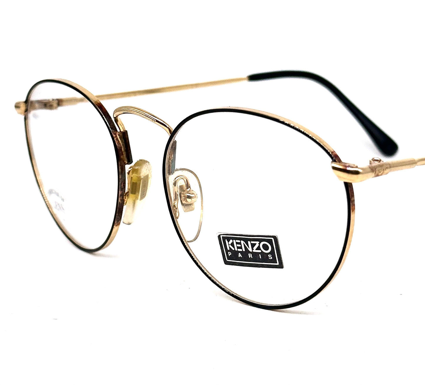 Kenzo musicien classy golden metal round frames p3 styke w black enameled rims, NOS 80s France
