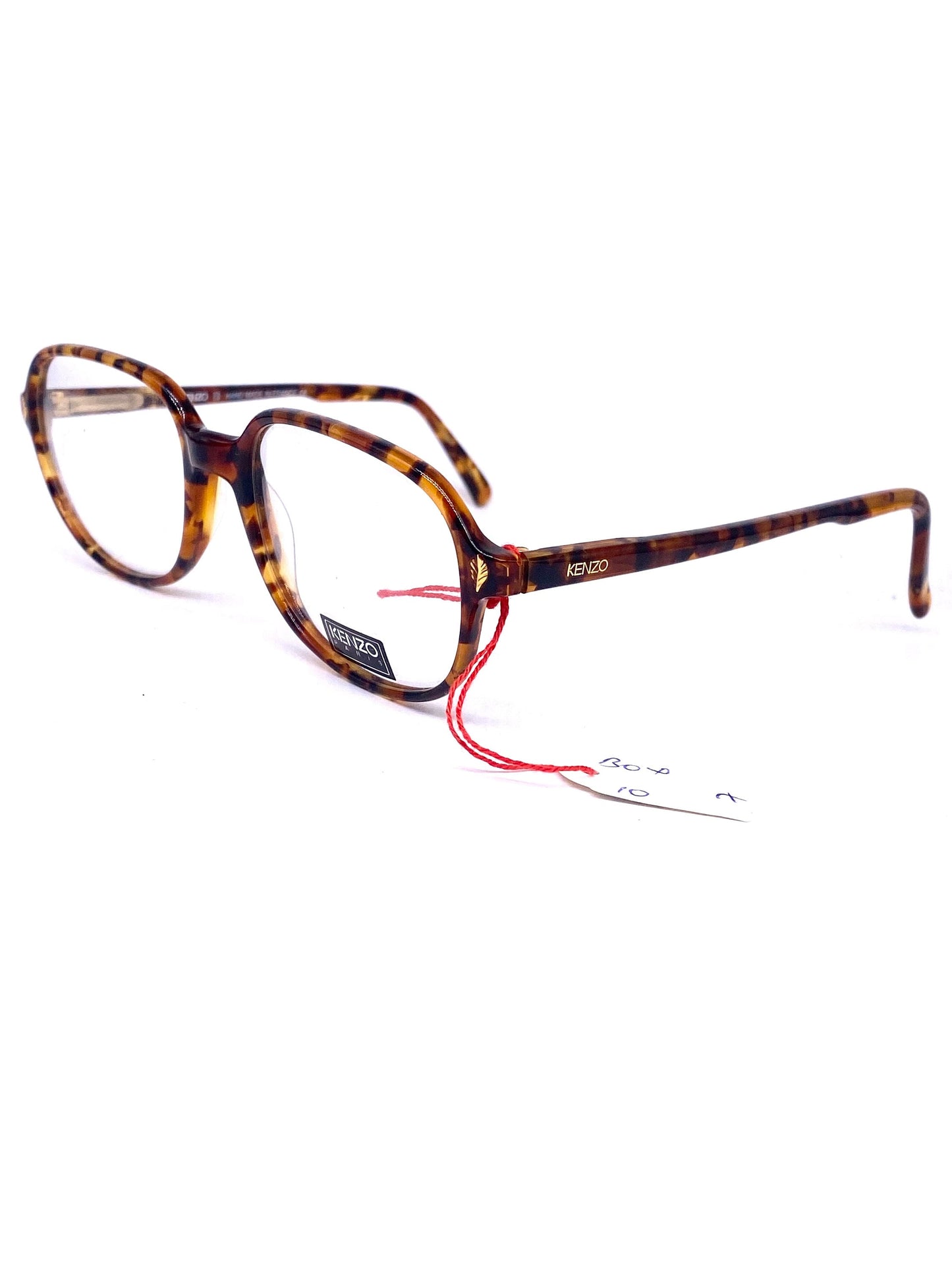 Kenzo K110 Peintre square tortoise cello eyeglasses w golden leaf pins, 2 colorways, NOs 80s Hand Made France