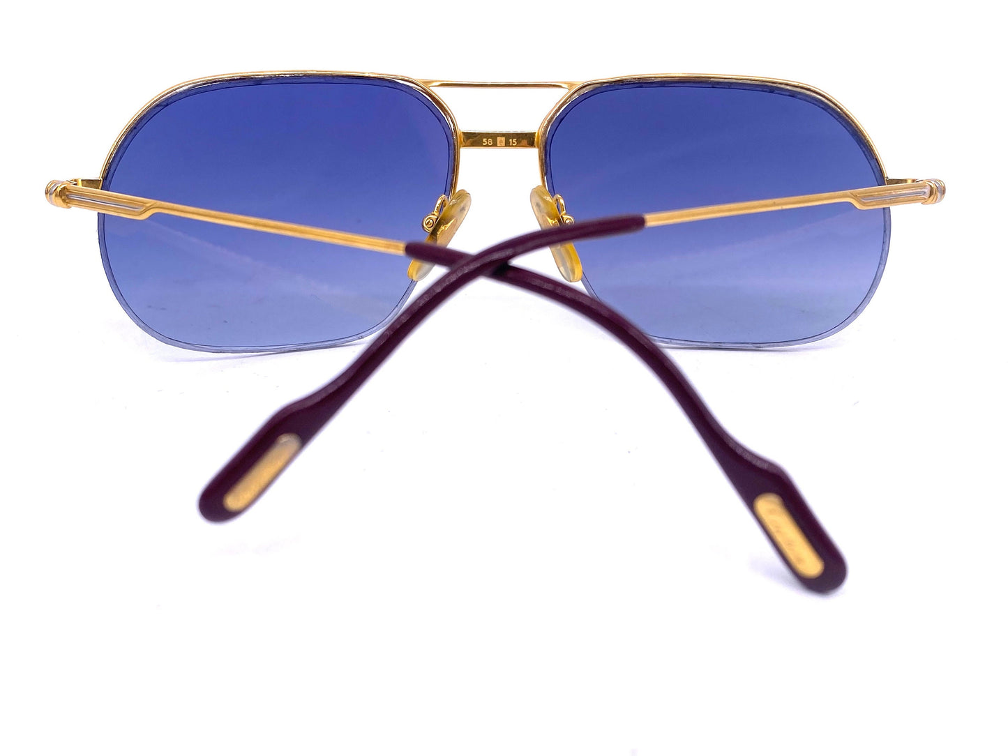 Cartier Orsay aviator sunglasses in golden metal w half rimmed structure, brand new lenses; made in France 1980s