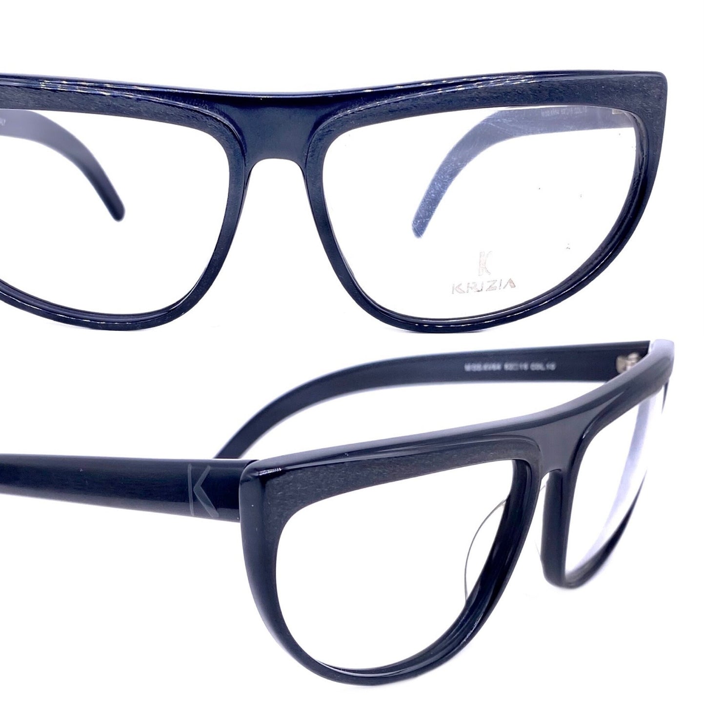 Krizia KV64 modernist black flat top frames w embossed/brushed rims, NOS 80s hand made Italy