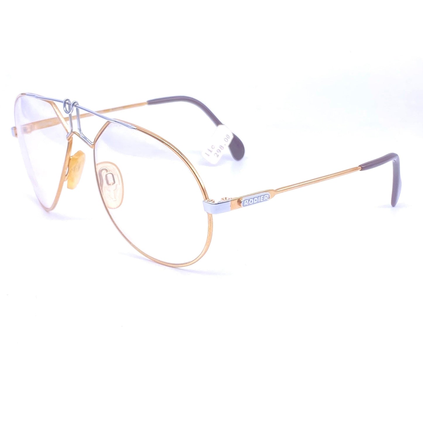 Rodier 125 golden aviator eyeglasses with silver details, NOS 80s, W-Germany