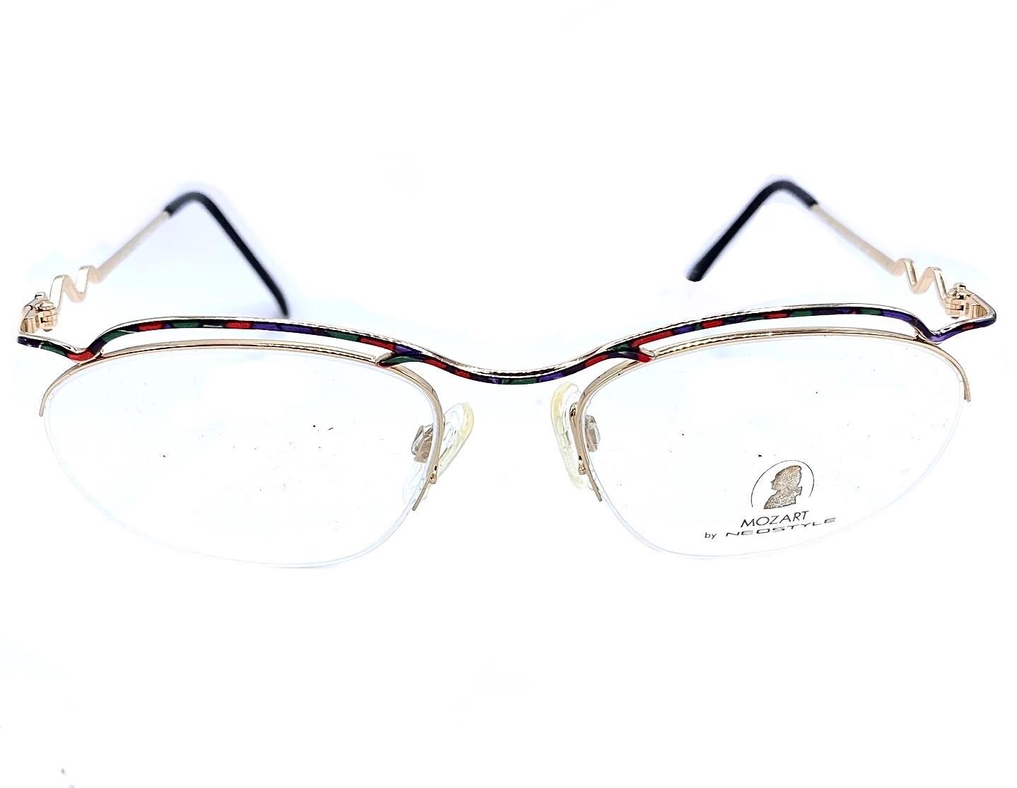 Neostyle Mozart modernist rimless eyeglasses gold/ multicolor enamel, NOs 80s