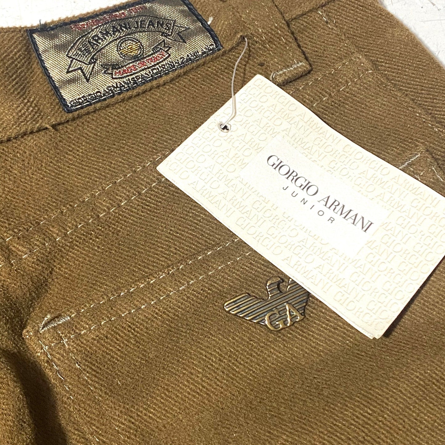 Armani Junior vintage beige / brown velvet pants made in Italy, NWT 80s mint sz 36/38, ladies XS
