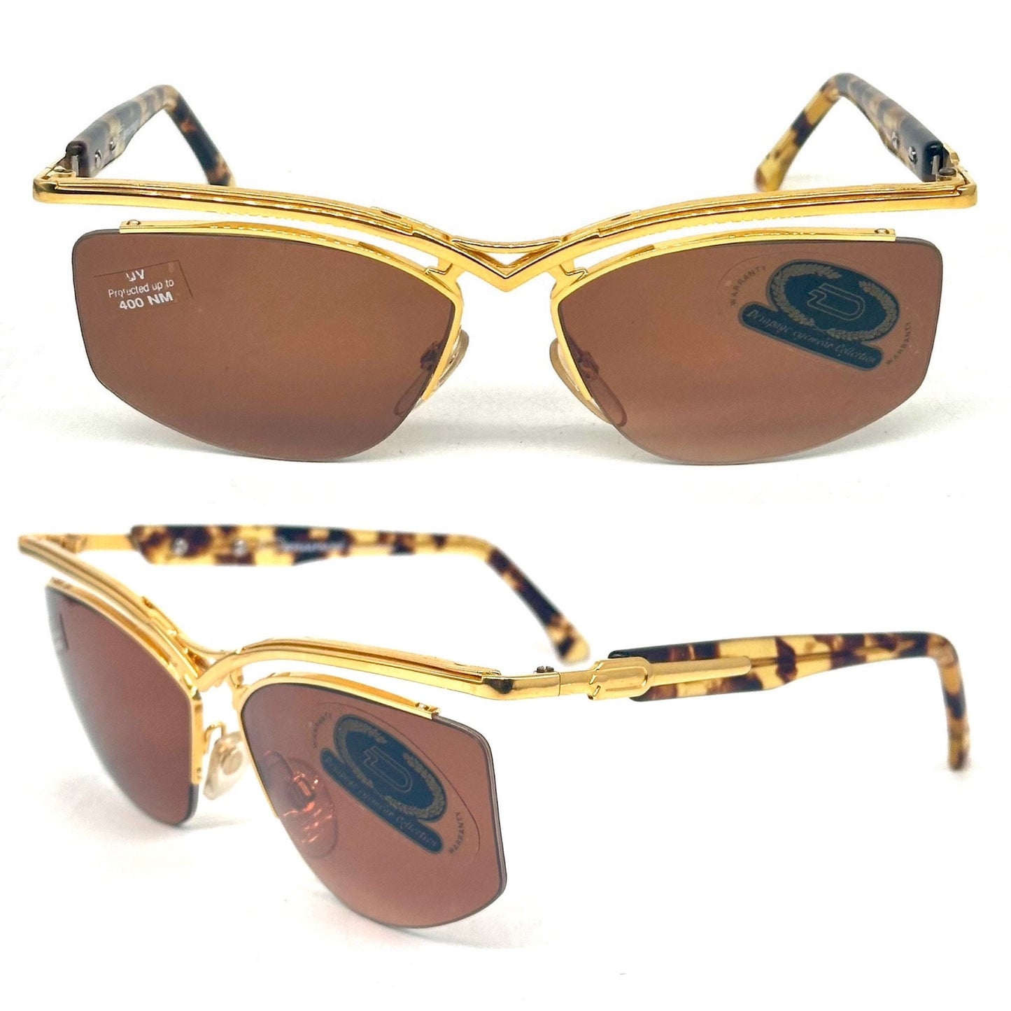 Dérapage luxury butterfly sunglasses in gold metal /tortoise cello, avant garde design made in Italy 90s NoS