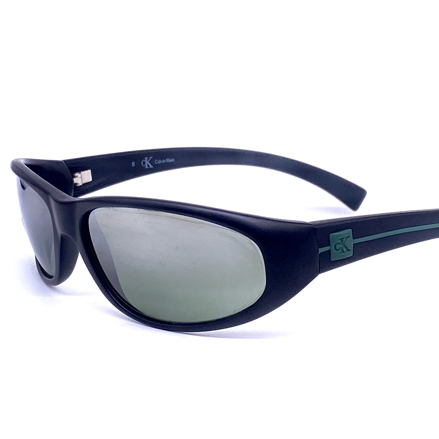 Calvin Klein 3019 matt black sporty wrap sunglasses w grey slightly mirrored lenses, NOS 90s Italy