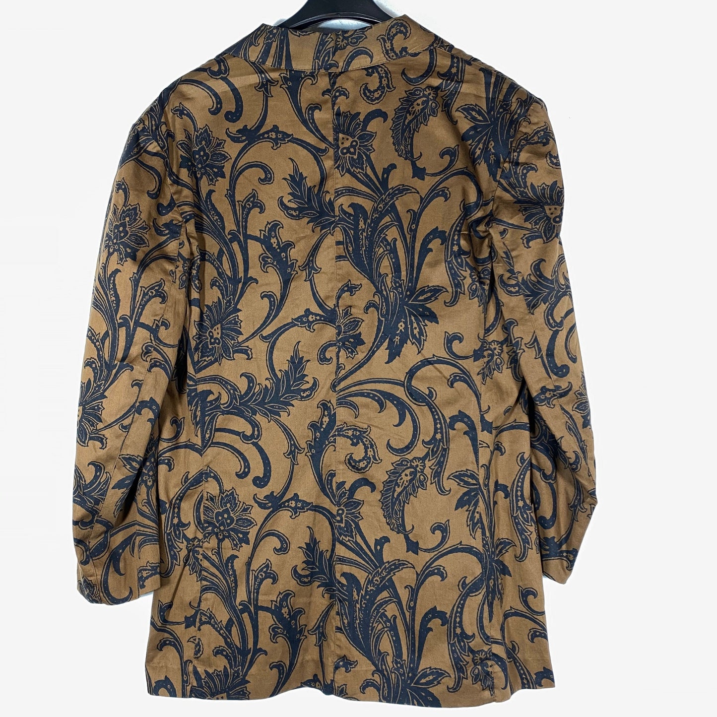 Swan brown light cotton blazer with black baroque print allover, NOS 70s