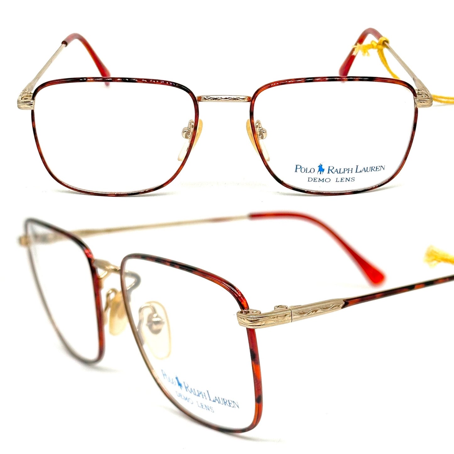 Ralph Lauren Classic XV square golden metal frames w tortoise coated rims, NOS 80s Mint