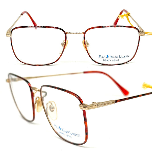 Ralph Lauren Classic XV square golden metal frames w tortoise coated rims, NOS 80s Mint